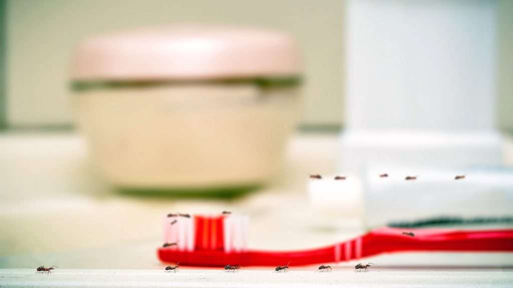 Black Ants on Red Toothbrush Bristles
